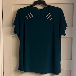 89th and Madison Teal Blouse with Silver Accents